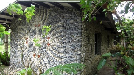 stone house - house, plants, stone, Architecture