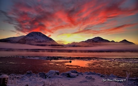 Twilight In Alaska - sky, alaska, mountains, nature, clouds, snow, beautiful, twilight, sunsets