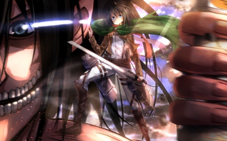 Shingeki No Kyojin - cool, warrior, monster, anime, wallpaper, shingeki no kyojin, lightning eye