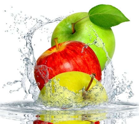 Apple Splash - fresh, apples, water, drops, splash, fruits