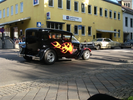 Power Meet Nossebro Sweden - street, hotrod, crusing, town, car, flames, building