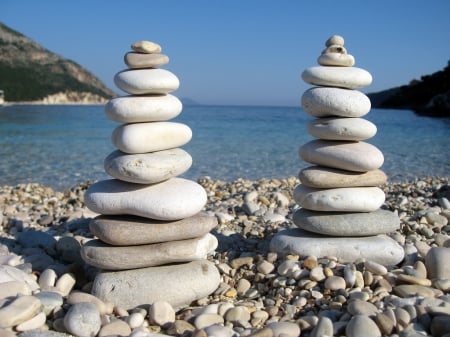 Twin towers ;) - summer, beach, stones, sand