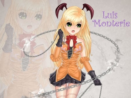 Luis Monterie - horens, skirt, shirt, vampite, tshirt, vampire, luis, green eyes, blond hair, anime, uniform, cute