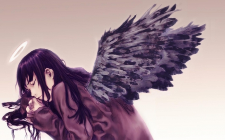 Angel Hinata - pruple hiar, naruto, wings, cute, angel, sleeping, hair, black wings