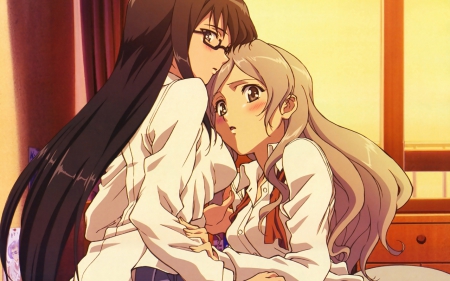 Anime Lovers - Ushio, Sunset, Anime, Anime Couple, Sumika Murasama, Sumika, Yuri, Anime Friends, Glasses, Ushio Kazama, Anime Lovers, Lovers, Anime Girls, Kazama, Sasameki Koto, Murasama, Friends, School Uniform, Couple