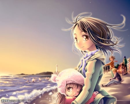 Anime - anime, ocean, smile, girl