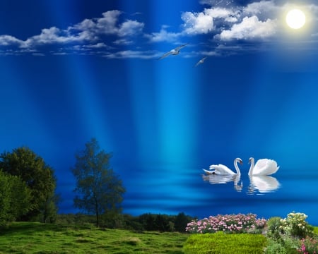 Romantic Lake - lake, pretty, bright, cute, beautiful, romantic, blue