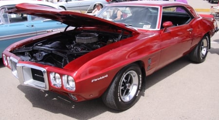 1968 Pontiac Firebird - tires, headlights, engine, red, photography, Pontiac