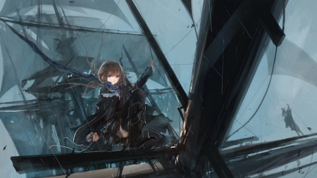 Ship Glider - rain, ship, girl, cool, dark