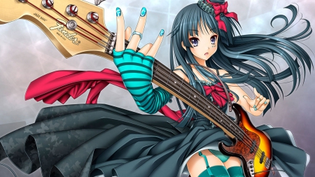 Anime girl with guitar - girl, guitar, Expression, Anime