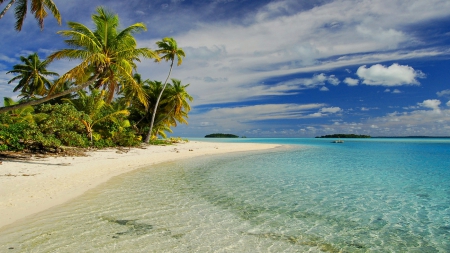 Aitutaki Lagoon - white, turquoise waters, paradise, palms, tropical, cook islands, south pacific, sand