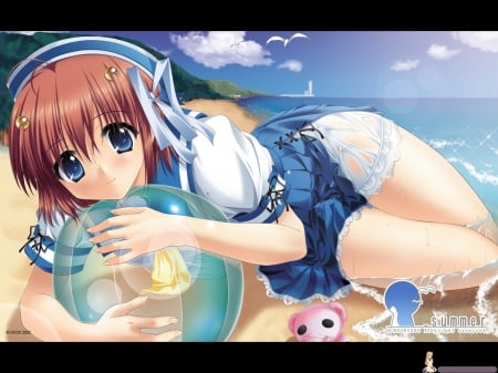 Anime summer - beach ball, girl, Anime, summer