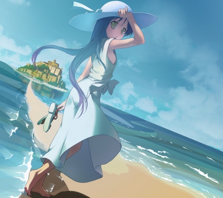 Summer time - summer, anime, girl, hat