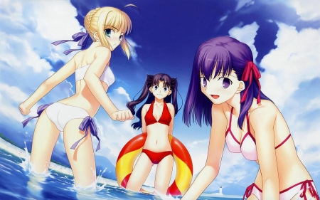 Anime summer - anime, girls, summer, float