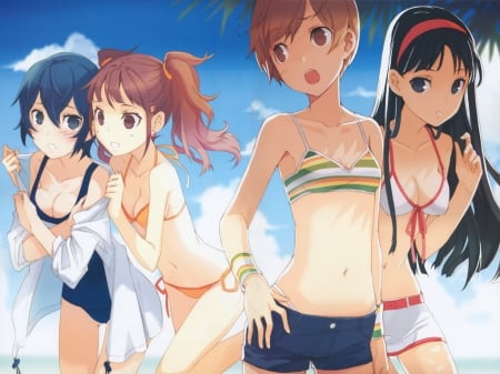 Summer vacation - girls, swim suits, Anime, summer