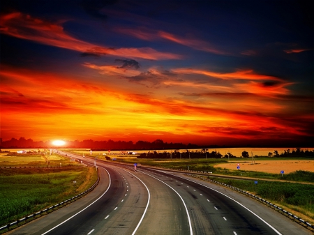 An Intersection to Behold - cloud, intresection, road, sunset