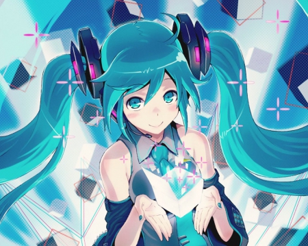 Hatsune Miku - miku, hatsune, cute, vocaloids, hot, anime girl, girl, sparks, fantasy, magic, light, blue hair, vocaloid, anime, twintails, cube, long hair, sexy, female, blue eyes, hatsune miku