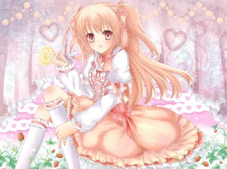 Sweet Girl - girl, long hair, dream, dessert, sweet, orginal, lolita, dress