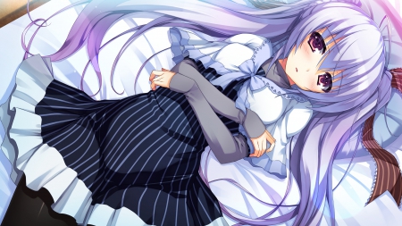 Shimazu Hidetaka - cg, game, bed, dress, girl, cute, long hair