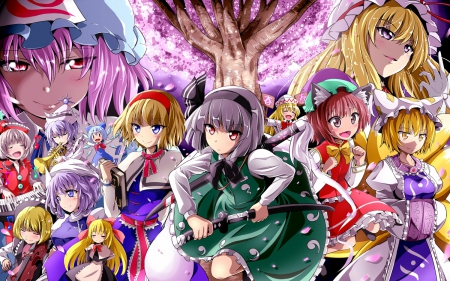 Squad of Touhou Warrior - touhou, beauty, wall, game, new, classic, anime, girl