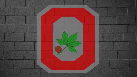 RED AND GRAY BLOCK O ON A GRAY CINDER BLOCK WALL. - FOOTBALL, BUCKEYES, STATE, OHIO