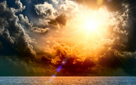 heavenly sunshine - sunshine, clouds, sea, sunbeams