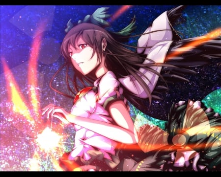 Out of My WAYY!!! - anime, tougou, dress, brunettes, cool, long hair, red eyes, balck hair, wings, hd