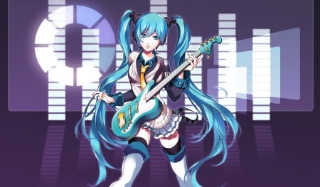 concert begins - hatsune, pretty, guitar, vocaloid, miku, cute