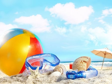 Beach - beach, blu, ball, sky