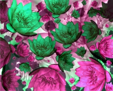 Pink and green flowers - flowers, 3d