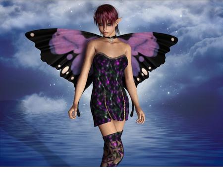 Fairy - fantasy, water, fairy, butterfly wings, sky