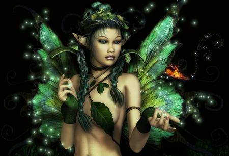 Fairy - green, butterfly, fairy, abstract