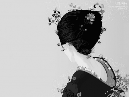 art - black, white, geisha, art, asian, asia, culture