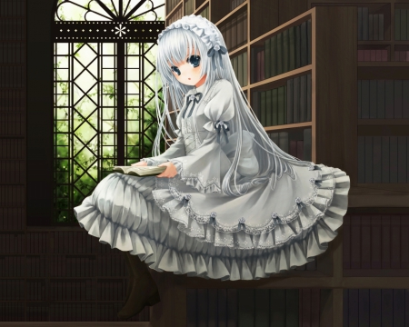 Anime - anime, books, cute, libray