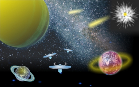 Travel Through Space - Galaxies, Planets, Spaceship, Space Travel, Stars