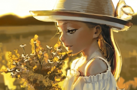 lovely painted Girl - flowers, girl, lovely, yellow