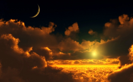 clouds - evening, sun, clouds, color, space