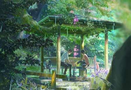 Kotonoha no Niwa - nature, love, couple, movie, anime, scenery, garden