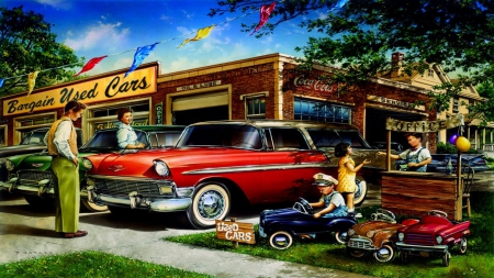 Remember When - cars, car lot, people, kids