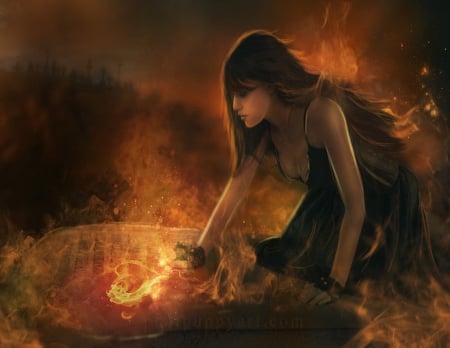 Eternal flame - abstract, heart, alone, pain, flame, fallen, love, darkness, dark, goth, fantasy, fire, art, wallpaper