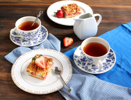 Tea Time - sweets, cake, strawberry, pretty, cups, tea, tea time, cup