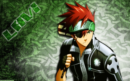 Lavi - anime, guy, green eyes, hammer, boy, male, short hair, bandana, hd, weapon, spiky hair, abstract, eyepatch, goggles, hot, lavei, d gray man, suit, black, handsome, green, cute, sexy