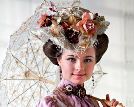 Pretty face - face, portrait, hat, umbrella, woman