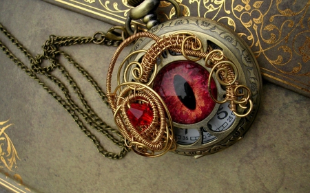 Red eye clock - stone, jewel, eye, black, gold, halloween, abstract, precious, yellow, red, clock, rubin, golden