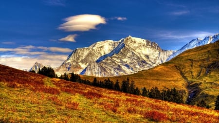 mountainside in autumn - mountains, plants, clouds, ridge, autumn