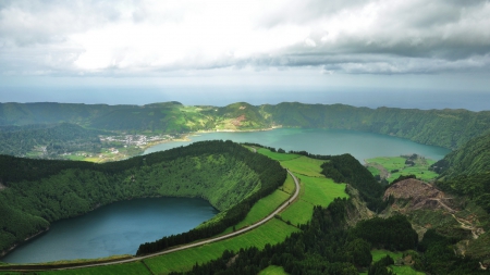 amazing lakes on an island - trail, island, mound, grass, lakes