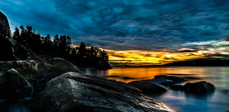 Cliffs at sunset - summer, sundown, amazing, beach, evening, night, light, shore, cliffs, lake, nice, sky, clouds, water, beautiful, sea, lovely, stones, river, nature, sunset, dusk, rocks, bay