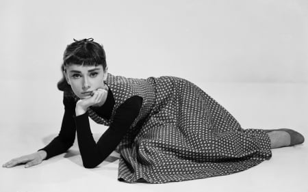 audrey - dress, bw, beauty, classical