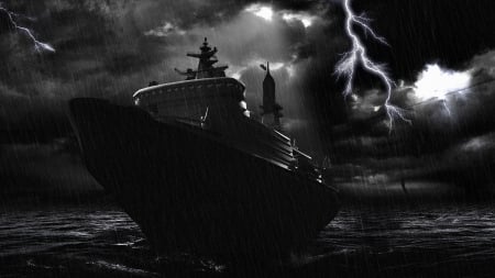 Ship storm - storm, ship, sea, thunder, sky