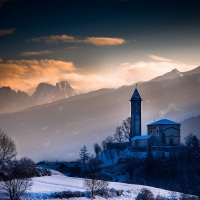 church above a village in the mountains